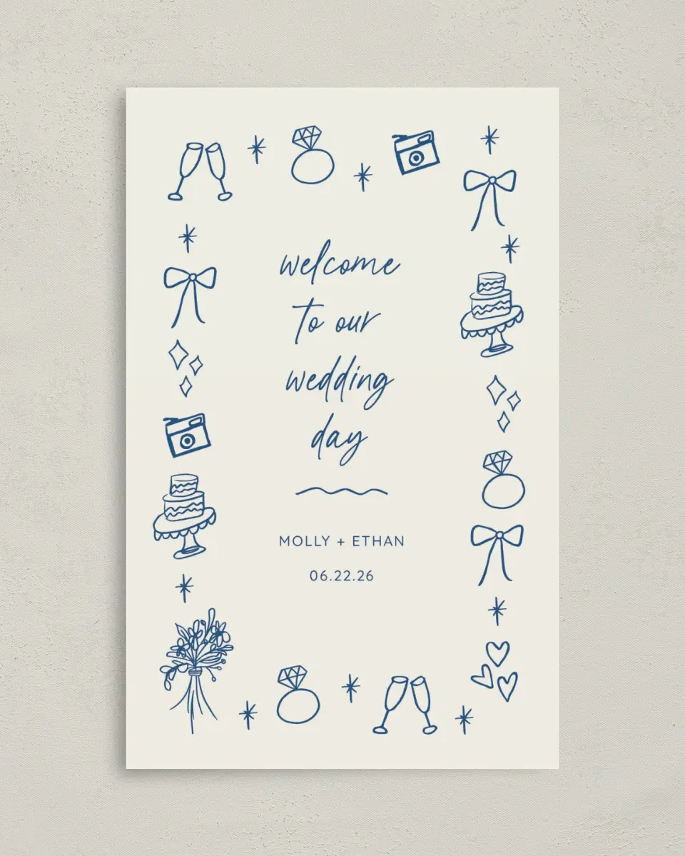 This is a 5" x 7⅞" Folded Half-fold Wedding Program called Drawn To You printed in full color on Premium Smooth paper