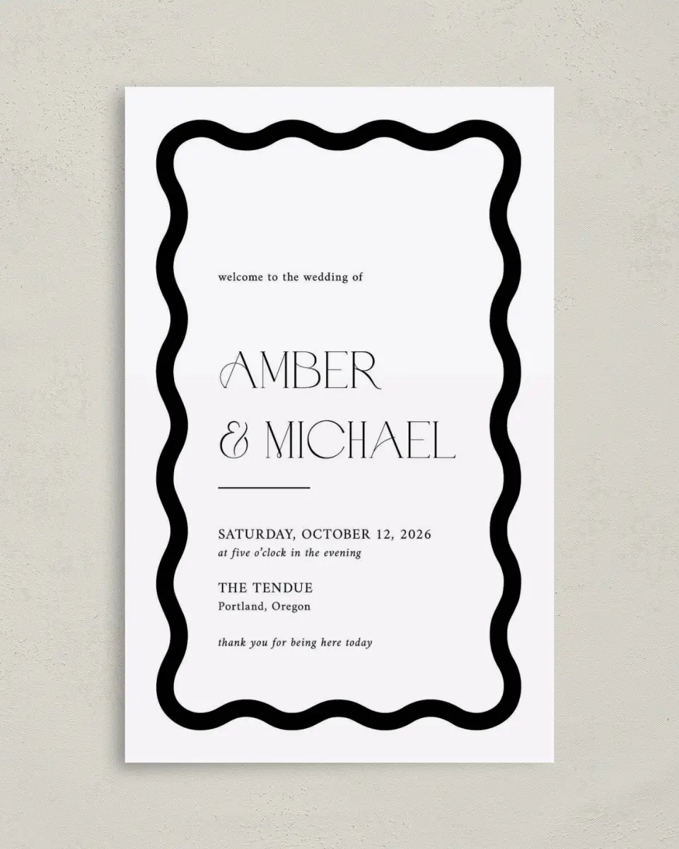 This is a 5" x 7⅞" Folded Half-fold Wedding Program called The Amber printed in full color on Premium Smooth paper