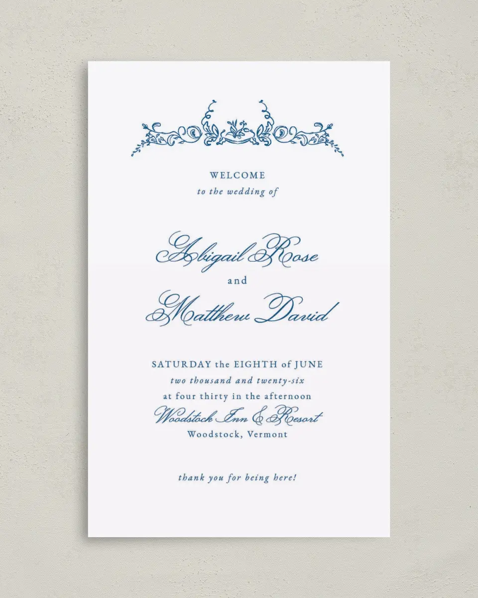 This is a 5" x 7⅞" Folded Half-fold Wedding Program called Ornamental Elegance printed in full color on Premium Smooth paper