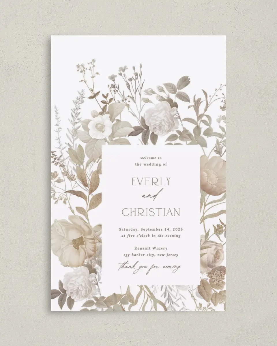 This is a 5" x 7⅞" Folded Half-fold Wedding Program called The Everly printed in full color on Premium Smooth paper