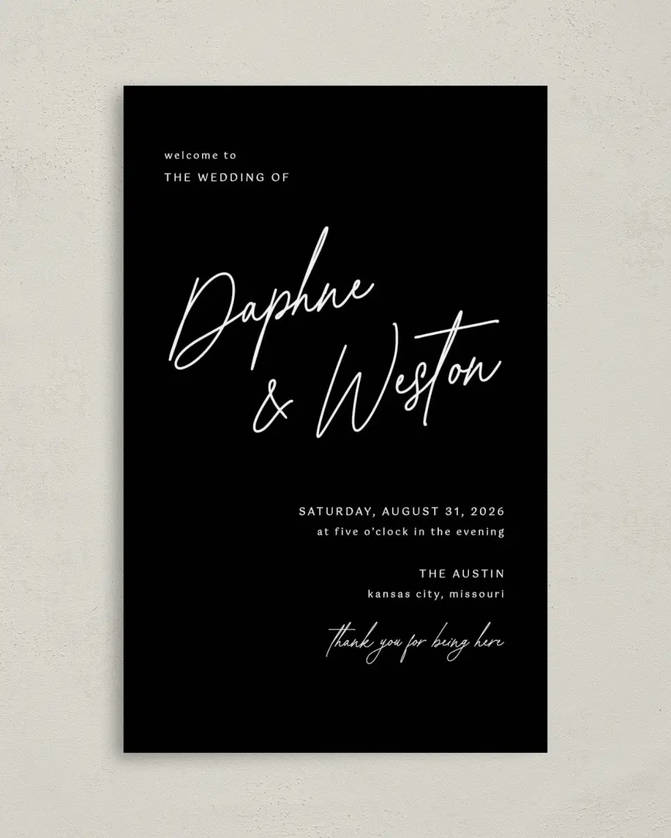 This is a 5" x 7⅞" Folded Half-fold Wedding Program called Scripted Love printed in full color with Silver foil on Luxe Satin (coated) paper