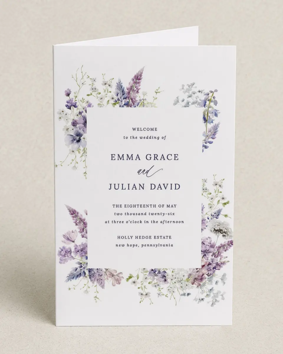 This is a 5" x 7⅞" Folded Half-fold Wedding Program called Euphoric Frame printed in full color on Premium Smooth paper