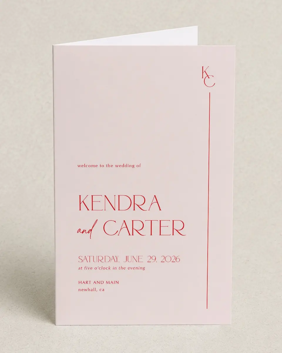 This is a 5" x 7⅞" Folded Half-fold Wedding Program called Initial Unity printed in full color on Premium Smooth paper