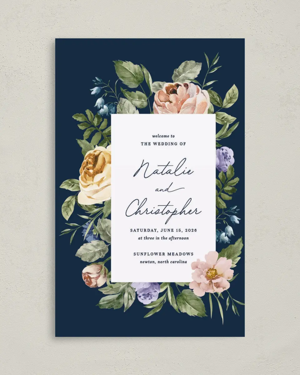 This is a 5" x 7⅞" Folded Half-fold Wedding Program called The Natalie printed in full color on Premium Smooth paper