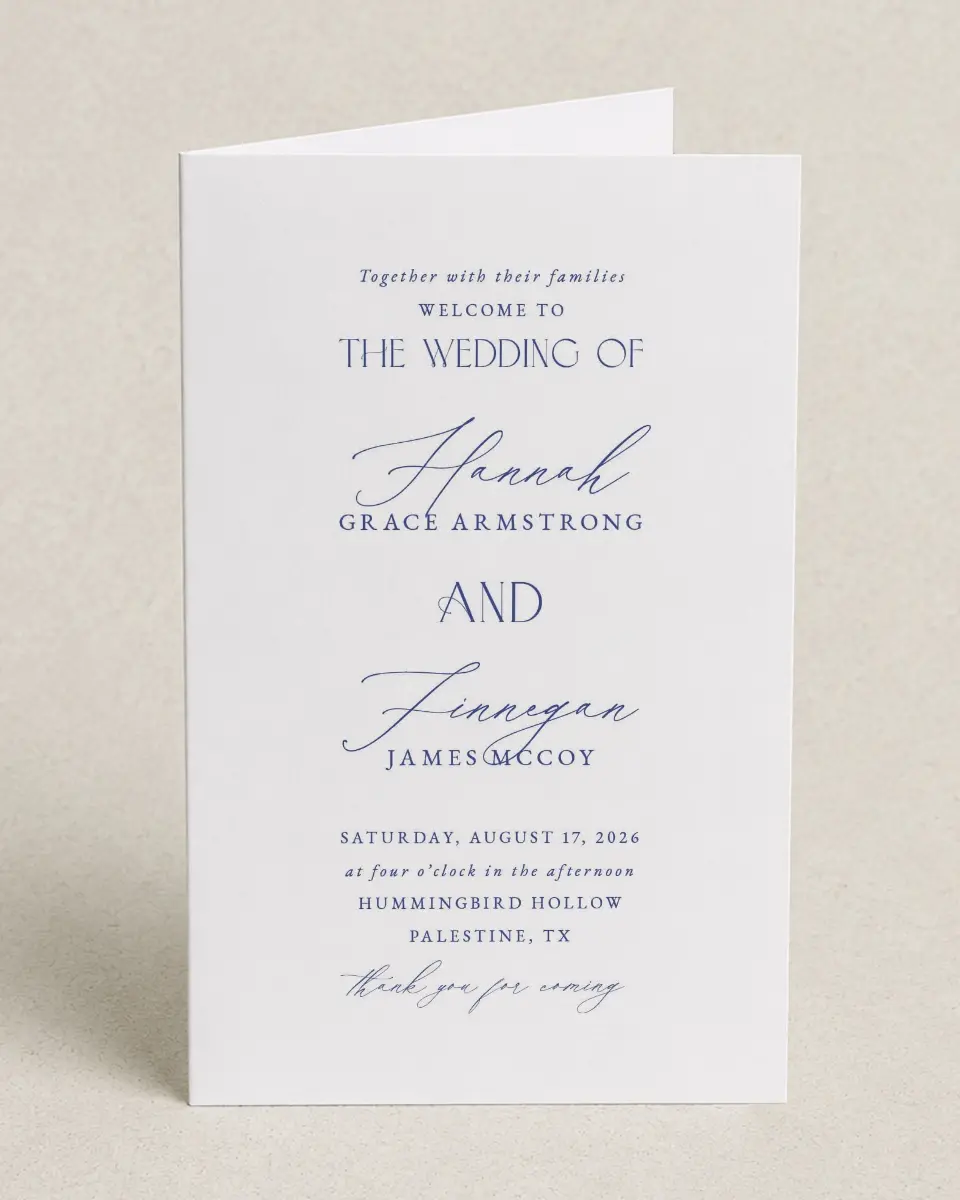 This is a 5" x 7⅞" Folded Half-fold Wedding Program called Modern Chinoiserie printed in full color on Premium Smooth paper