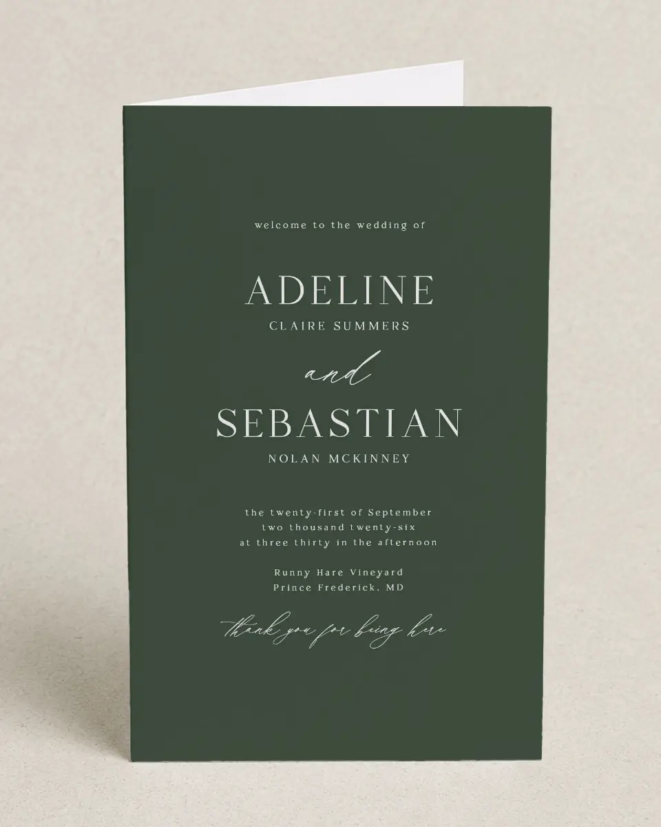 This is a 5" x 7⅞" Folded Half-fold Wedding Program called True Tradition printed in full color on Premium Smooth paper
