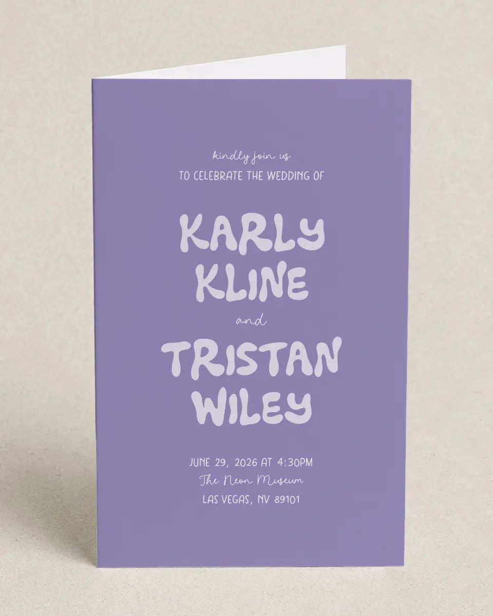 This is a 5" x 7⅞" Folded Half-fold Wedding Program called The Karly printed in full color on Premium Smooth paper