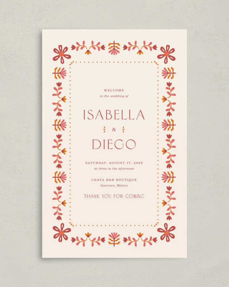 This is a 5" x 7⅞" Folded Half-fold Wedding Program called Folk Fiesta printed in full color on Premium Smooth paper