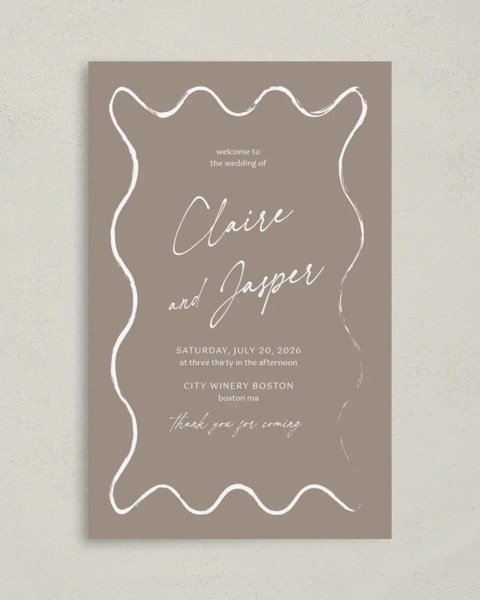 This is a 5" x 7⅞" Folded Half-fold Wedding Program called Romantic Sketch printed in full color with Rose Gold foil on Luxe Satin (coated) paper