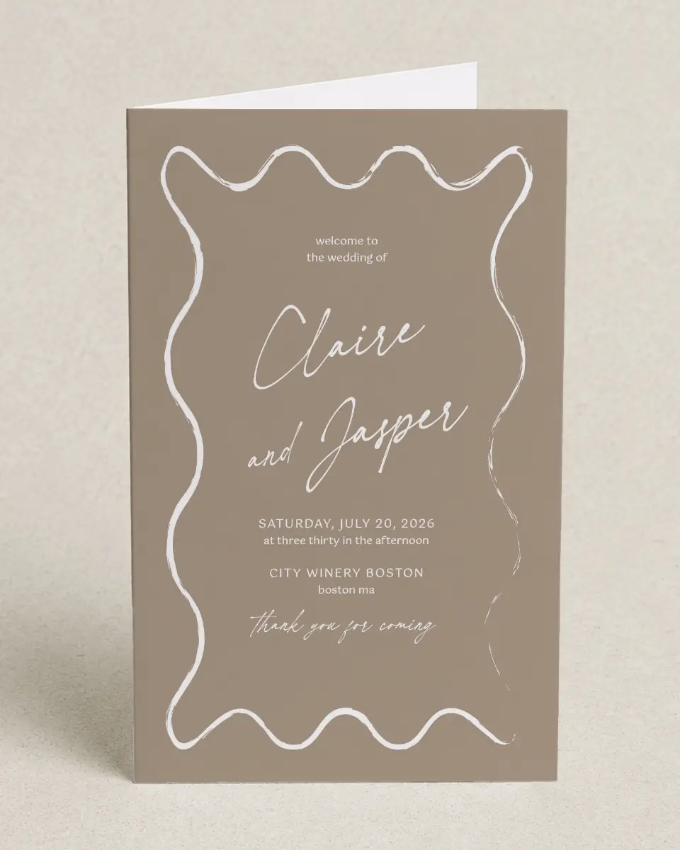 This is a 5" x 7⅞" Folded Half-fold Wedding Program called Romantic Sketch printed in full color on Premium Smooth paper