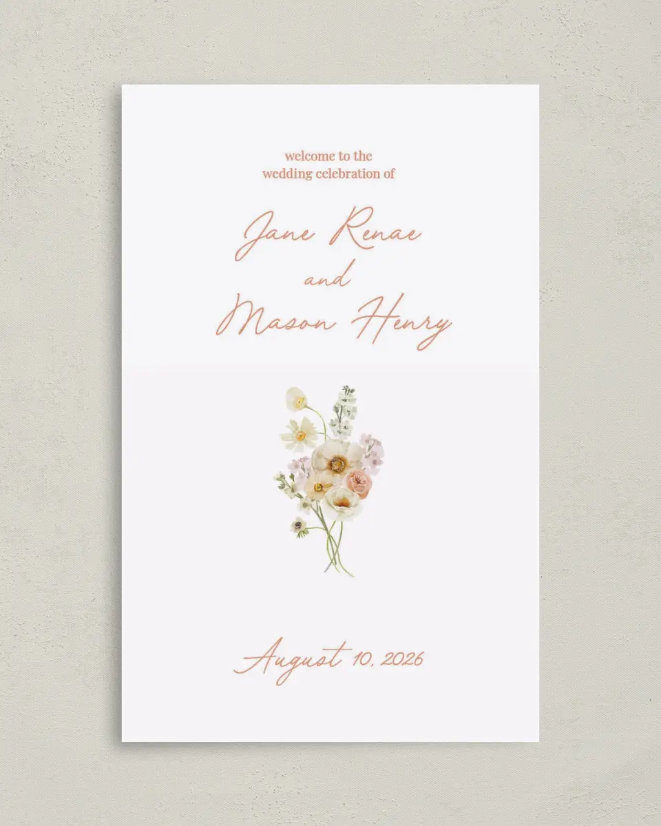 This is a 5" x 7⅞" Folded Half-fold Wedding Program called Warm Wildflowers printed in full color on Premium Smooth paper