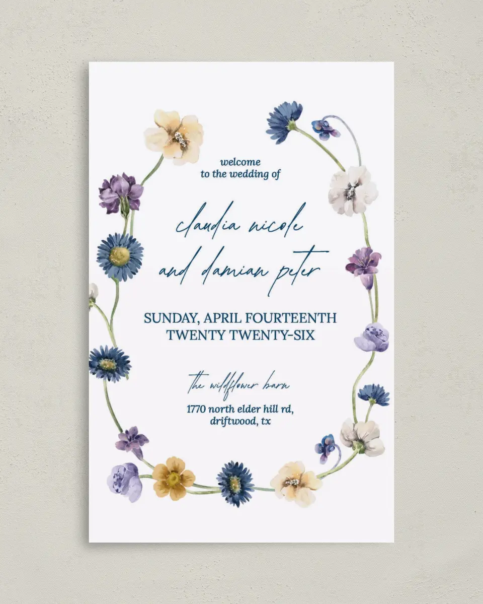 This is a 5" x 7⅞" Folded Half-fold Wedding Program called Wildest Dream printed in full color on Premium Smooth paper