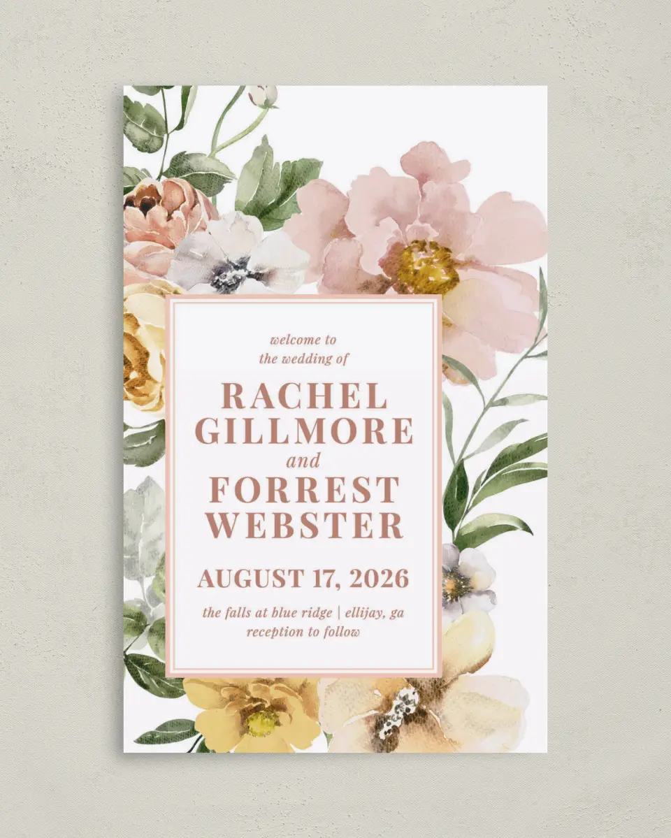 This is a 5" x 7⅞" Folded Half-fold Wedding Program called Gorgeous Blush printed in full color on Premium Smooth paper
