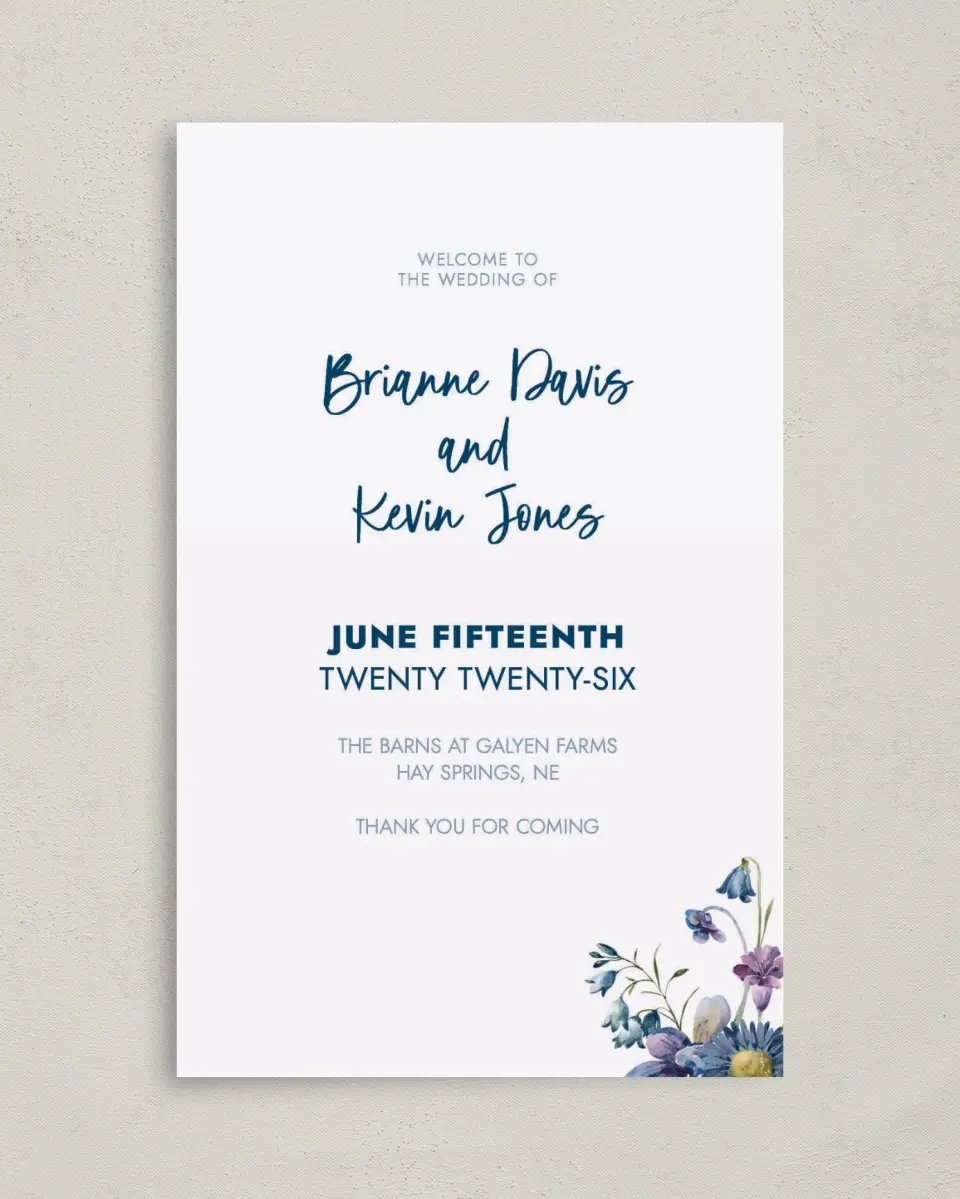 This is a 5" x 7⅞" Folded Half-fold Wedding Program called Abundant Blue printed in full color on Premium Smooth paper