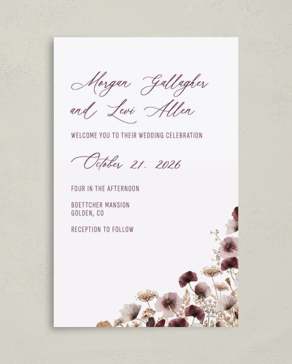 This is a 5" x 7⅞" Folded Half-fold Wedding Program called Harvest Meadows printed in full color on Premium Smooth paper
