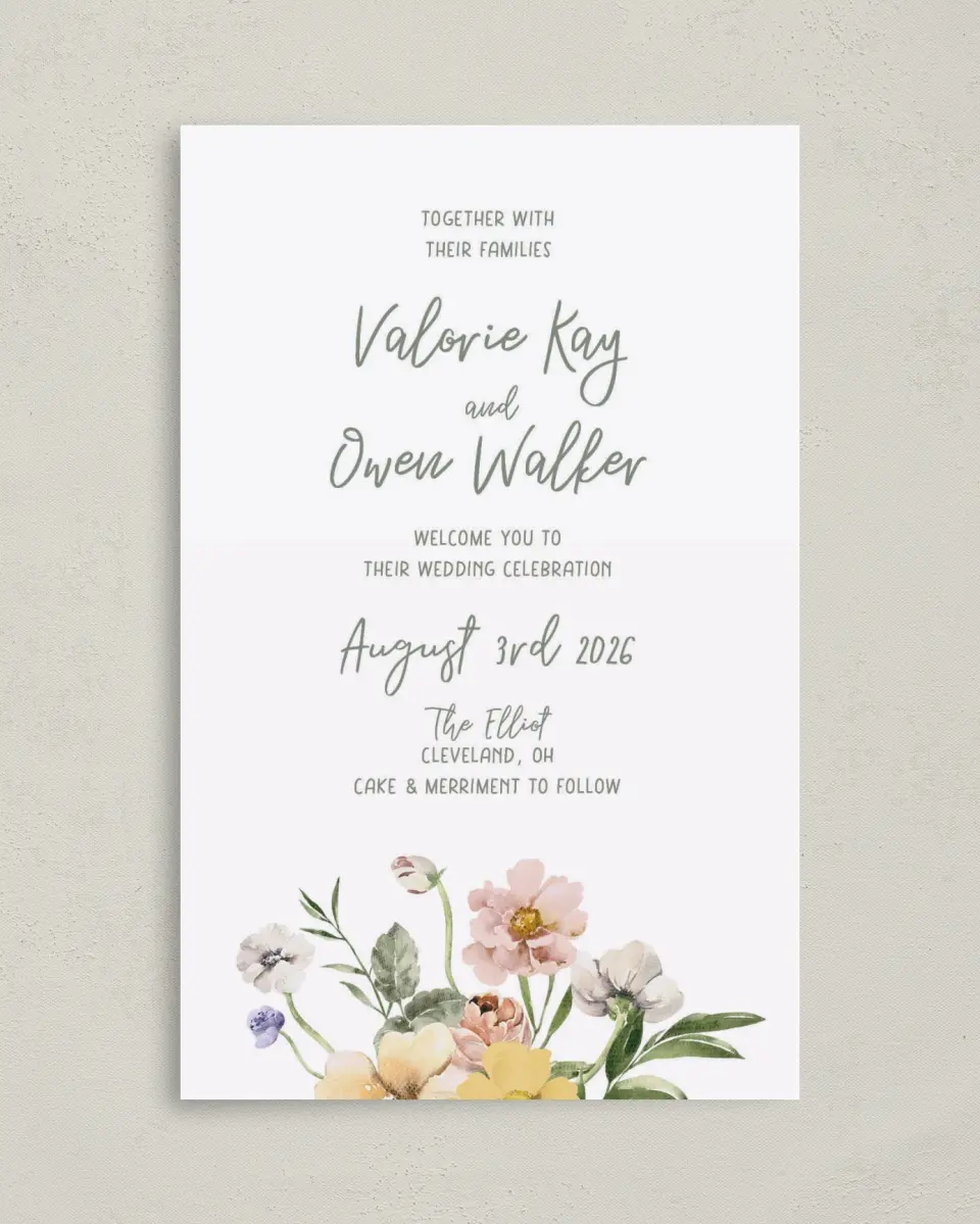 This is a 5" x 7⅞" Folded Half-fold Wedding Program called Hopeful Floral printed in full color on Premium Smooth paper