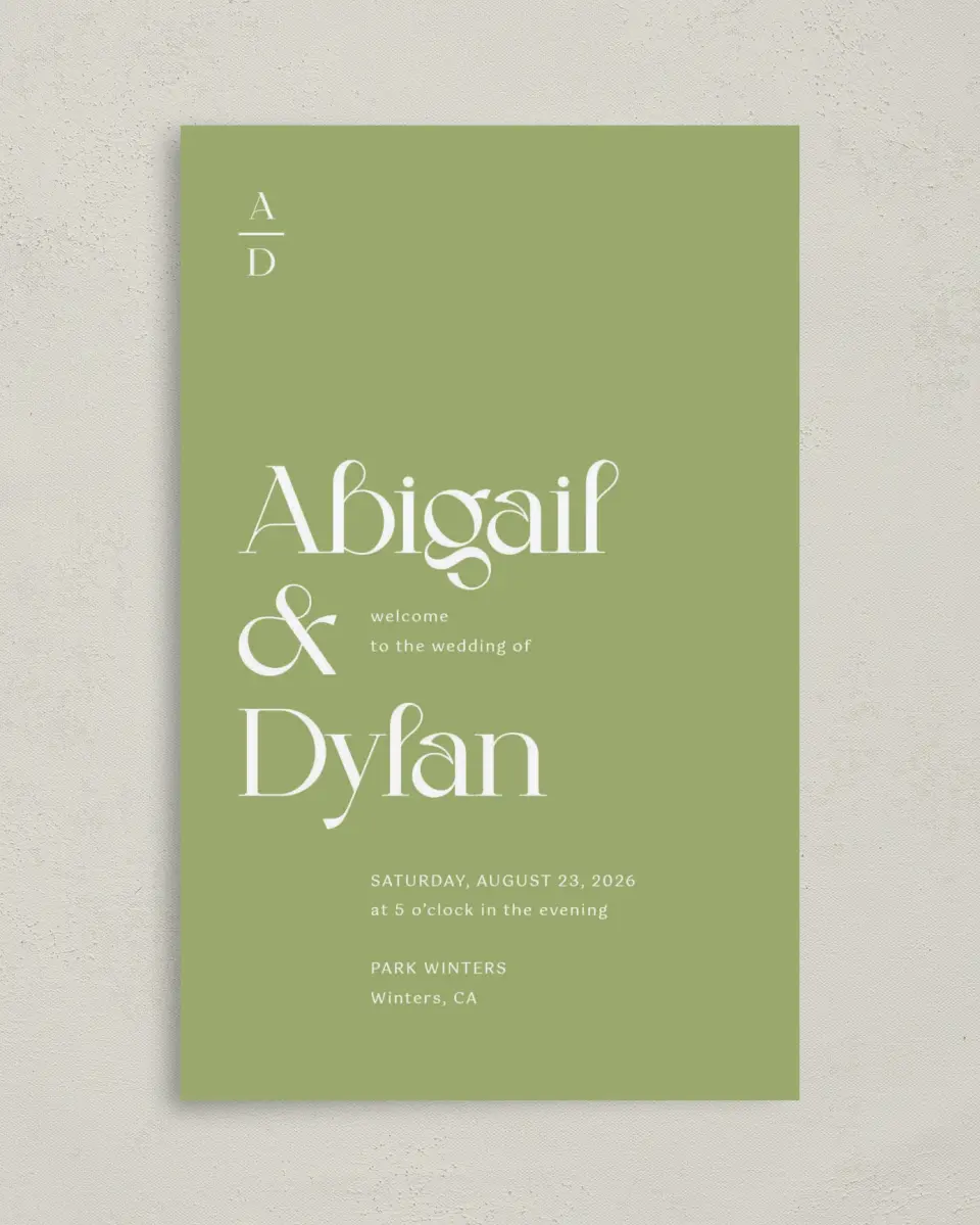 This is a 5" x 7⅞" Folded Half-fold Wedding Program called The Abigail printed in full color on Premium Smooth paper
