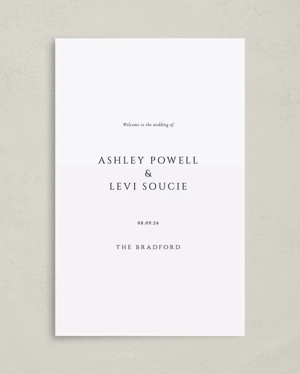This is a 5" x 7⅞" Folded Half-fold Wedding Program called Classic Romance printed in full color with Rose Gold foil on Luxe Satin (coated) paper