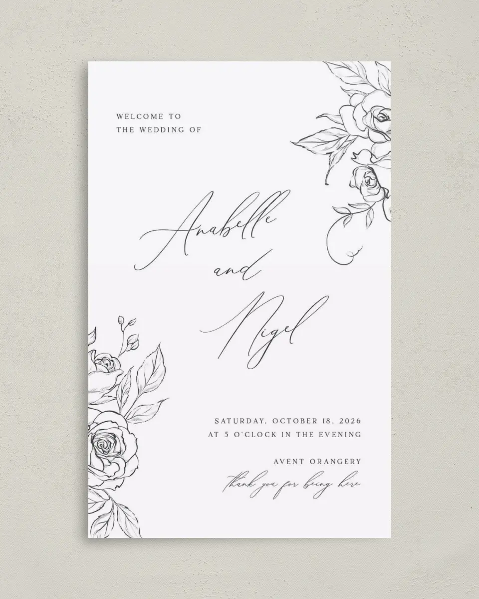 This is a 5" x 7⅞" Folded Half-fold Wedding Program called The Anabelle printed in full color on Premium Smooth paper