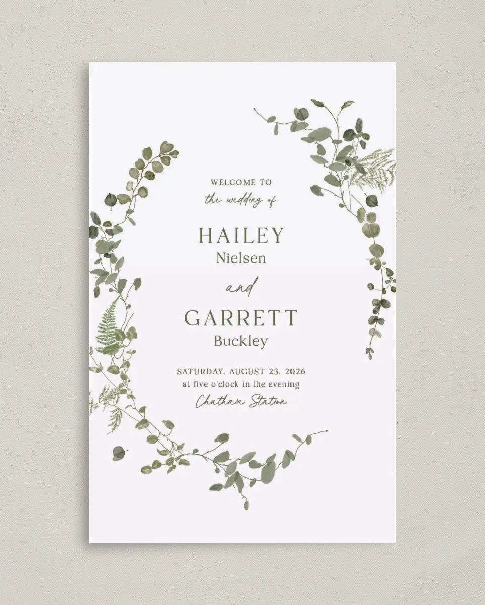 This is a 5" x 7⅞" Folded Half-fold Wedding Program called The Hailey printed in full color on Premium Smooth paper