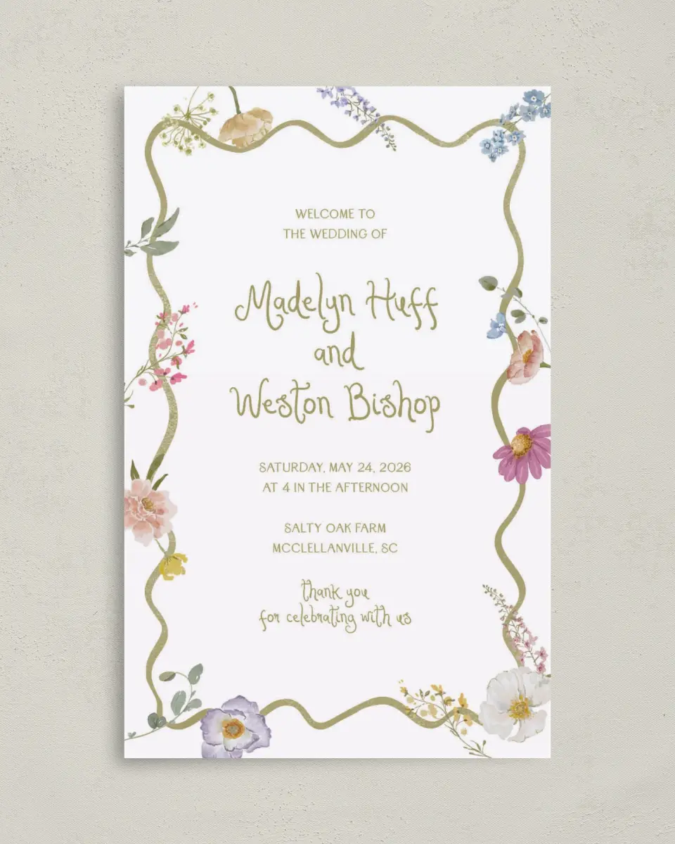This is a 5" x 7⅞" Folded Half-fold Wedding Program called Whimsical Garden printed in full color on Premium Smooth paper