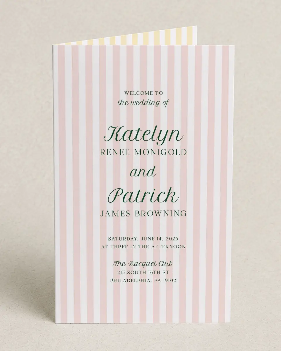 This is a 5" x 7⅞" Folded Half-fold Wedding Program called A Perfect Match printed in full color on Premium Smooth paper