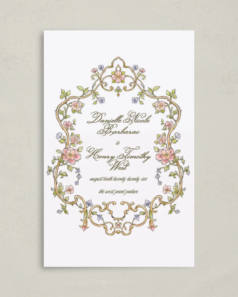 This is a 5" x 7⅞" Folded Half-fold Wedding Program called Ever After printed in full color on Premium Smooth paper