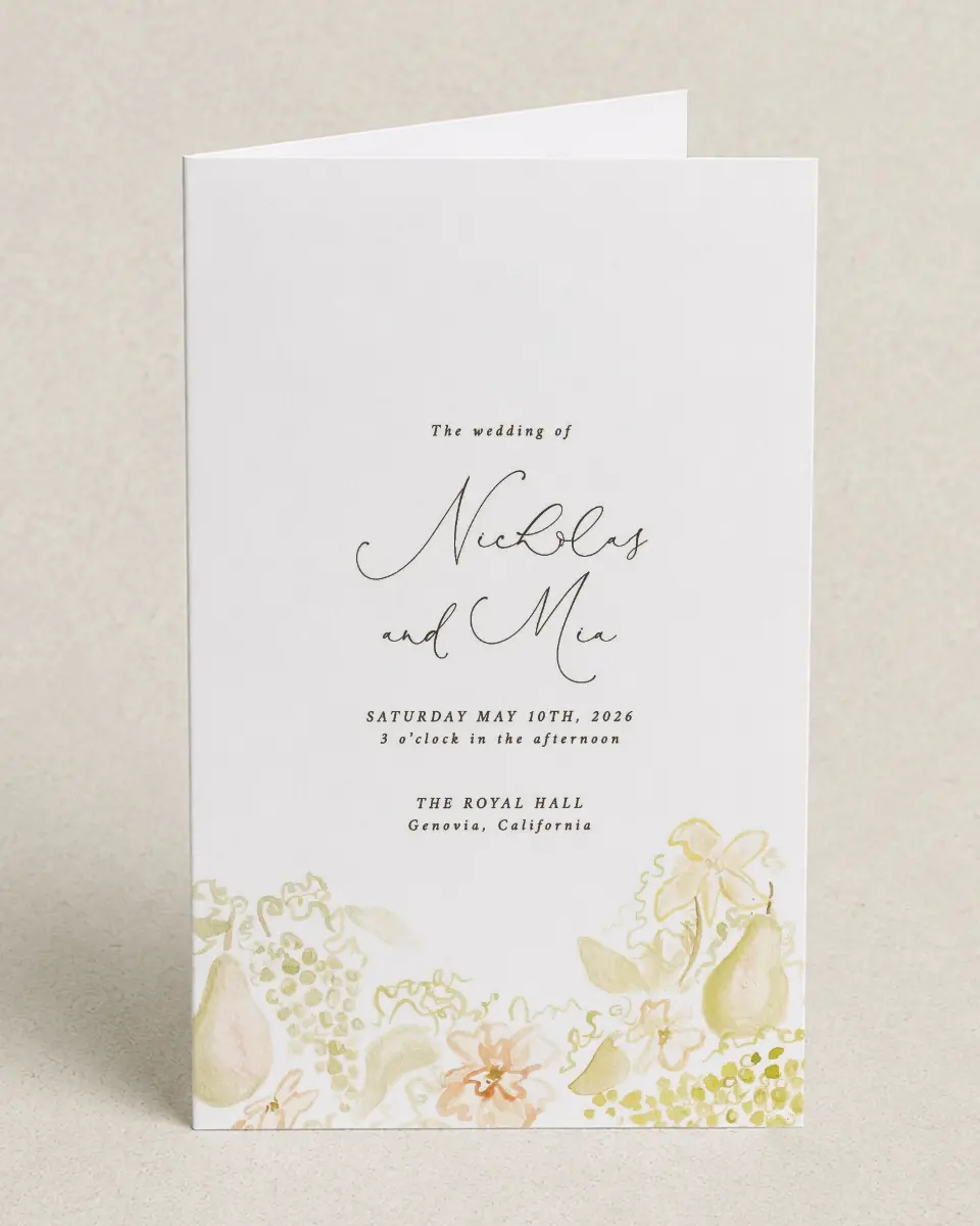 This is a 5" x 7⅞" Folded Half-fold Wedding Program called Royal Glory printed in full color on Premium Smooth paper