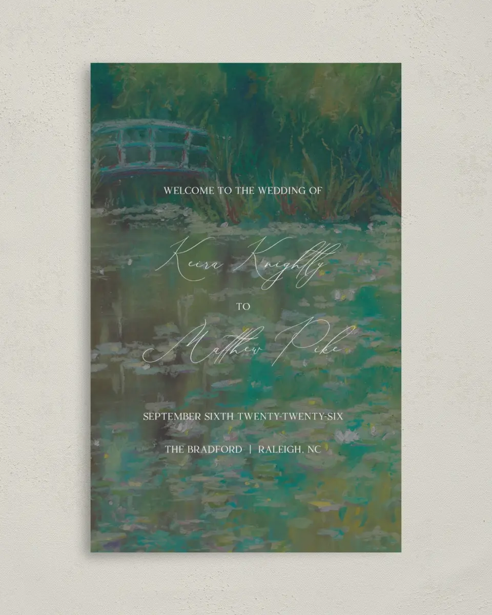 This is a 5" x 7⅞" Folded Half-fold Wedding Program called Bridge To Love printed in full color on Premium Smooth paper