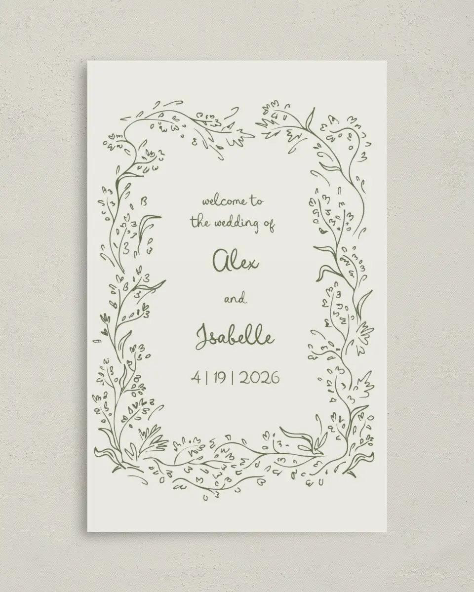 This is a 5" x 7⅞" Folded Half-fold Wedding Program called Sweet Woodland printed in full color on Premium Smooth paper