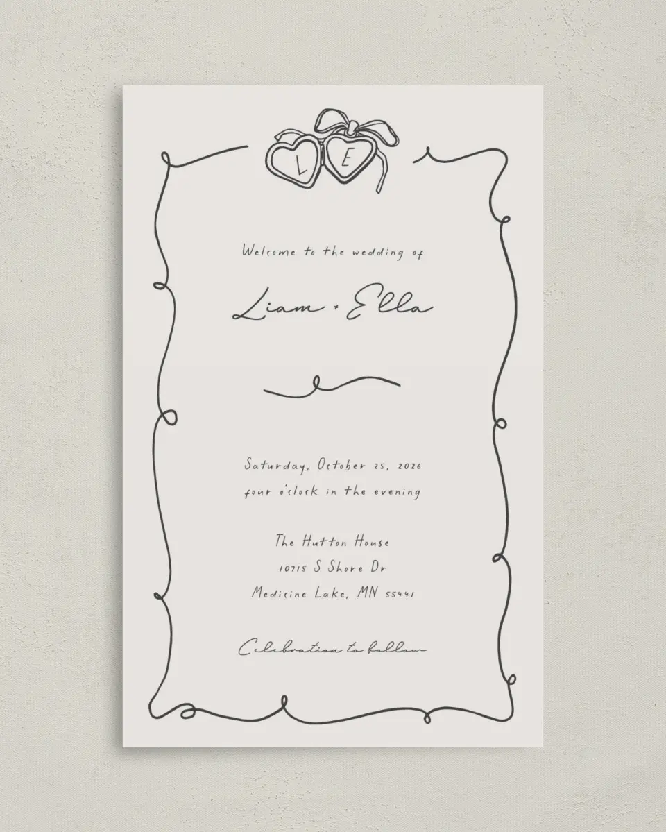 This is a 5" x 7⅞" Folded Half-fold Wedding Program called Locket of Love printed in full color on Premium Smooth paper