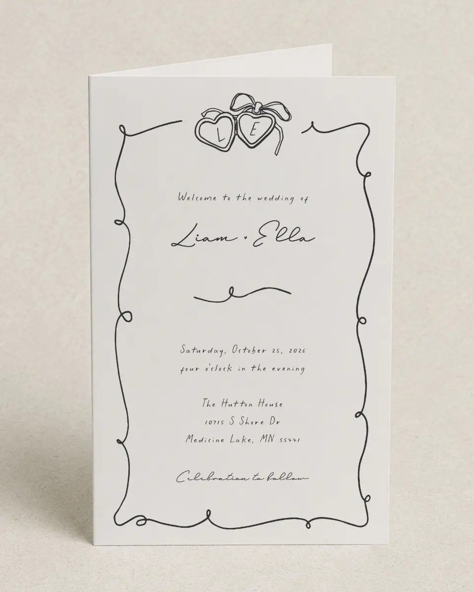 This is a 5" x 7⅞" Folded Half-fold Wedding Program called Locket of Love printed in full color on Premium Smooth paper