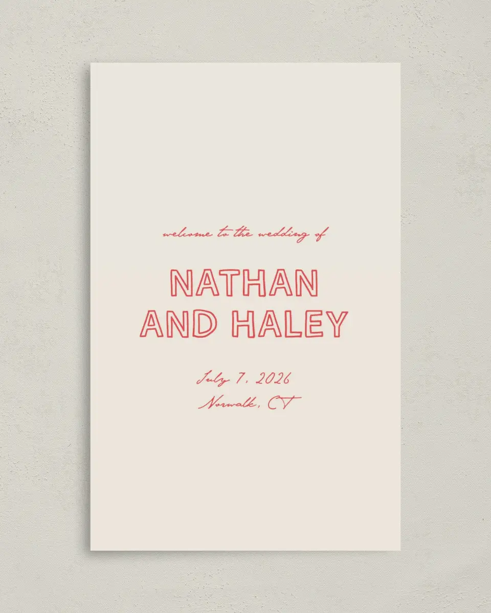 This is a 5" x 7⅞" Folded Half-fold Wedding Program called Bold & Bright printed in full color with Rose Gold foil on Luxe Satin (coated) paper