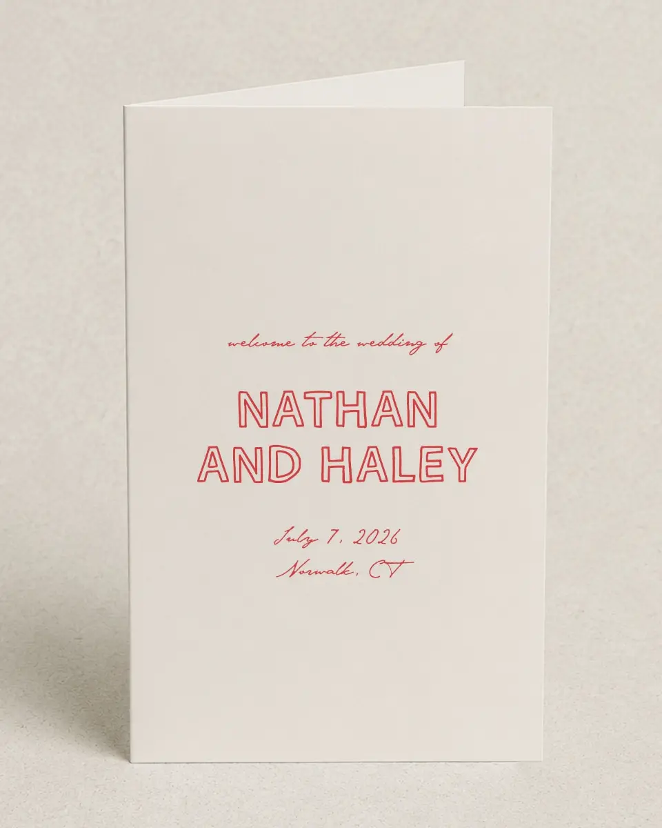 This is a 5" x 7⅞" Folded Half-fold Wedding Program called Bold & Bright printed in full color on Premium Smooth paper