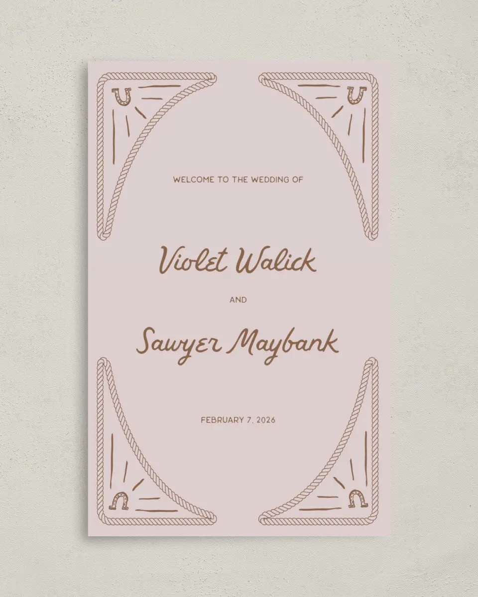 This is a 5" x 7⅞" Folded Half-fold Wedding Program called Western Whimsy printed in full color on Premium Smooth paper