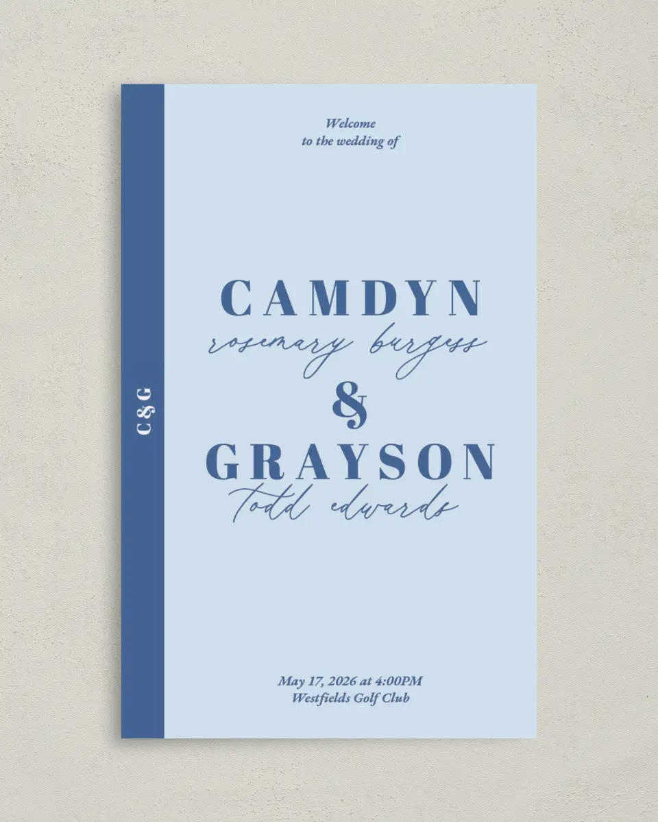 This is a 5" x 7⅞" Folded Half-fold Wedding Program called Forever and Ever printed in full color with Rose Gold foil on Luxe Satin (coated) paper