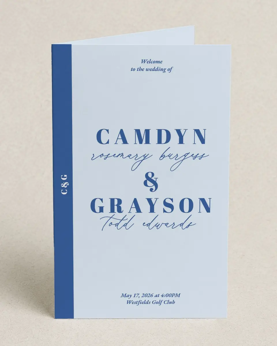This is a 5" x 7⅞" Folded Half-fold Wedding Program called Forever and Ever printed in full color on Premium Smooth paper