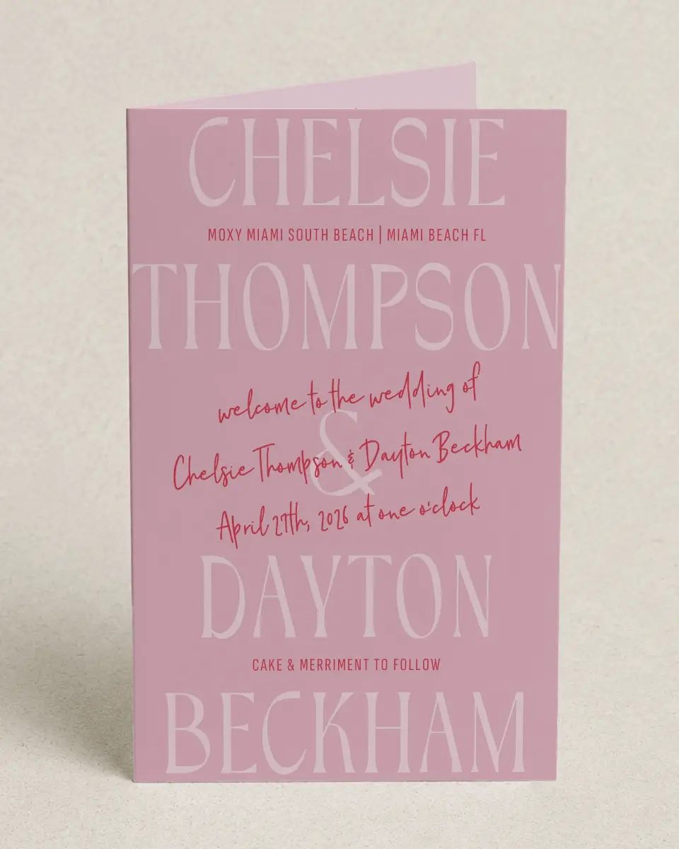 This is a 5" x 7⅞" Folded Half-fold Wedding Program called Lovey-Dovey printed in full color on Premium Smooth paper