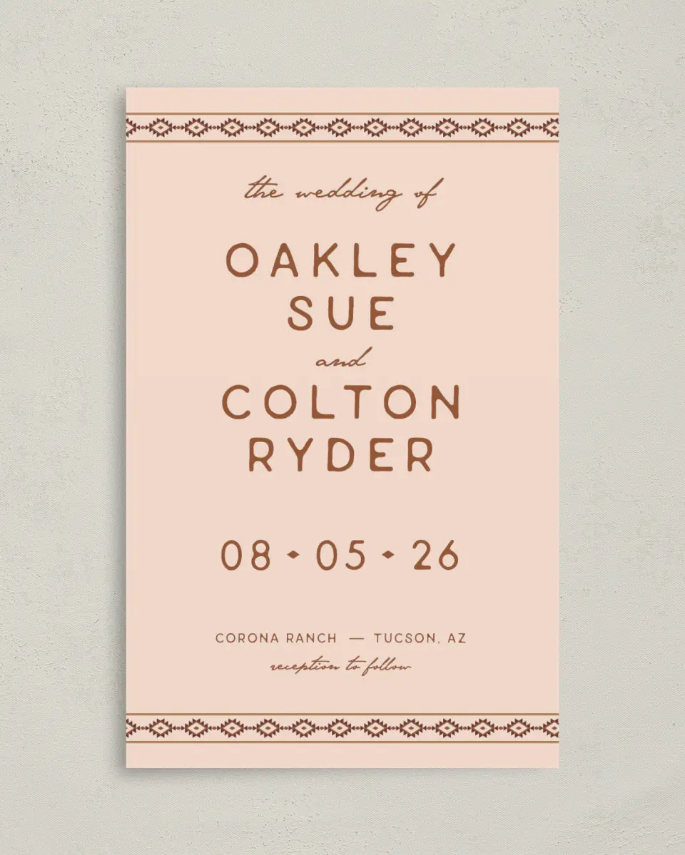 This is a 5" x 7⅞" Folded Half-fold Wedding Program called Wild at Heart printed in full color with Rose Gold foil on Luxe Satin (coated) paper