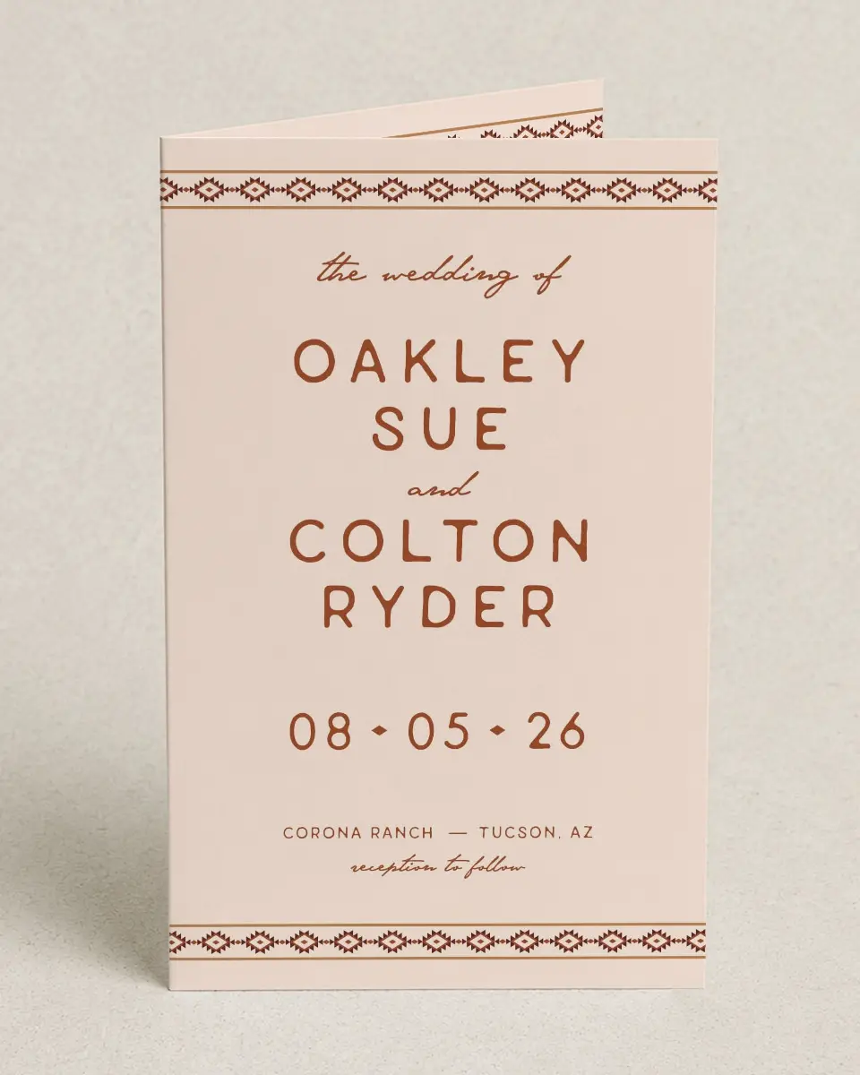 This is a 5" x 7⅞" Folded Half-fold Wedding Program called Wild at Heart printed in full color on Premium Smooth paper