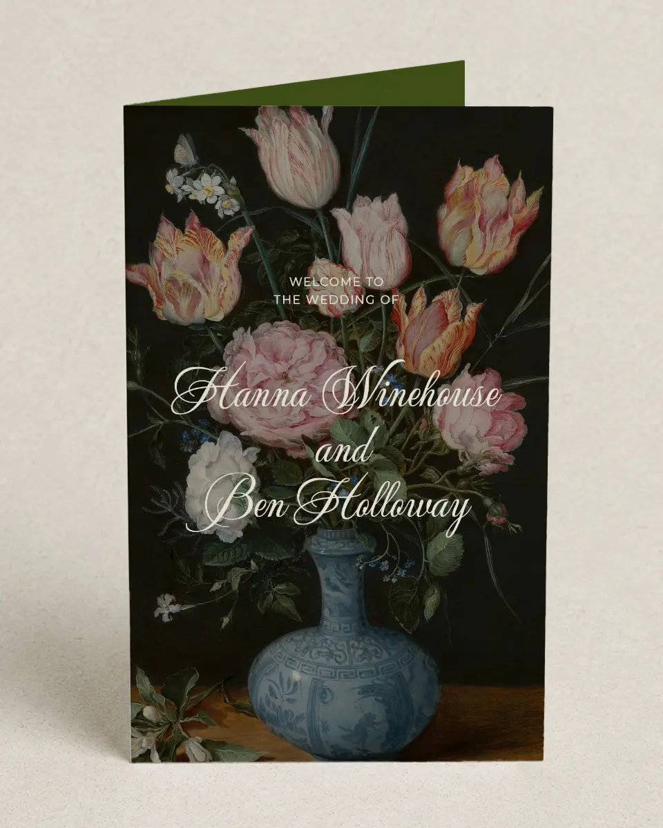 This is a 5" x 7⅞" Folded Half-fold Wedding Program called Grand Party printed in full color on Premium Smooth paper