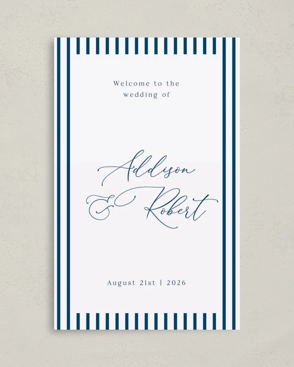 This is a 5" x 7⅞" Folded Half-fold Wedding Program called The Addison printed in full color with Rose Gold foil on Luxe Satin (coated) paper