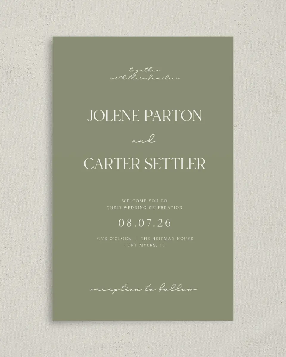This is a 5" x 7⅞" Folded Half-fold Wedding Program called The Jolene printed in full color on Premium Smooth paper