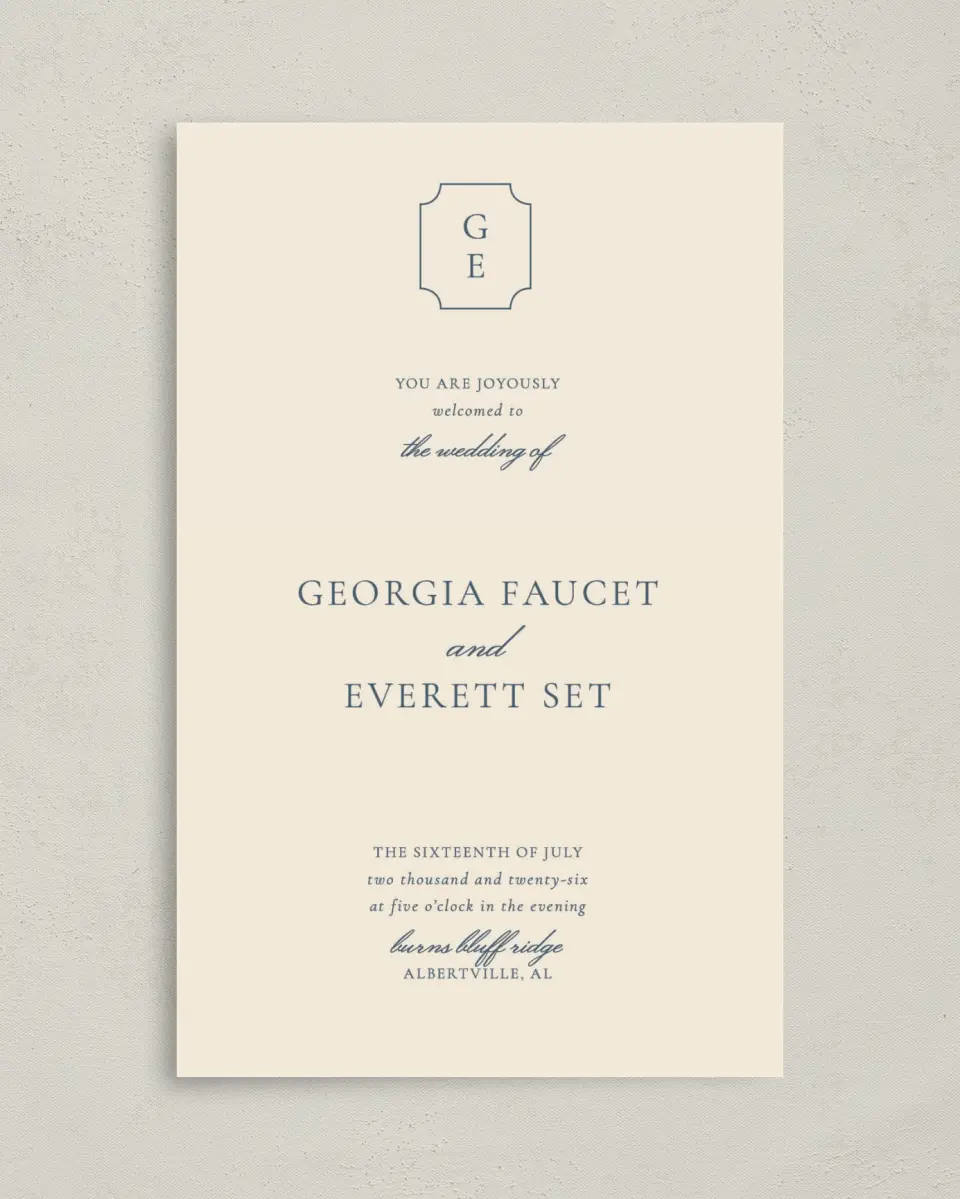 This is a 5" x 7⅞" Folded Half-fold Wedding Program called The Georgia printed in full color on Premium Smooth paper