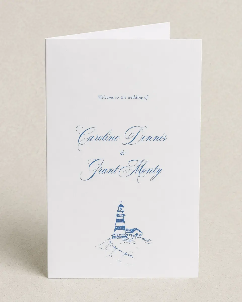 This is a 5" x 7⅞" Folded Half-fold Wedding Program called Bradley printed in full color on Premium Smooth paper