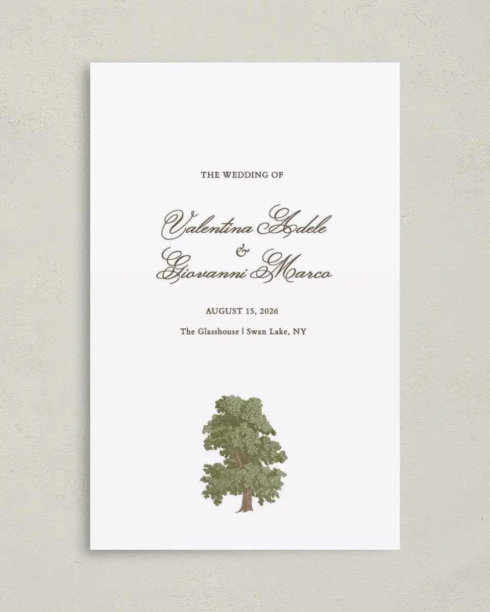 This is a 5" x 7⅞" Folded Half-fold Wedding Program called Holloway printed in full color on Premium Smooth paper