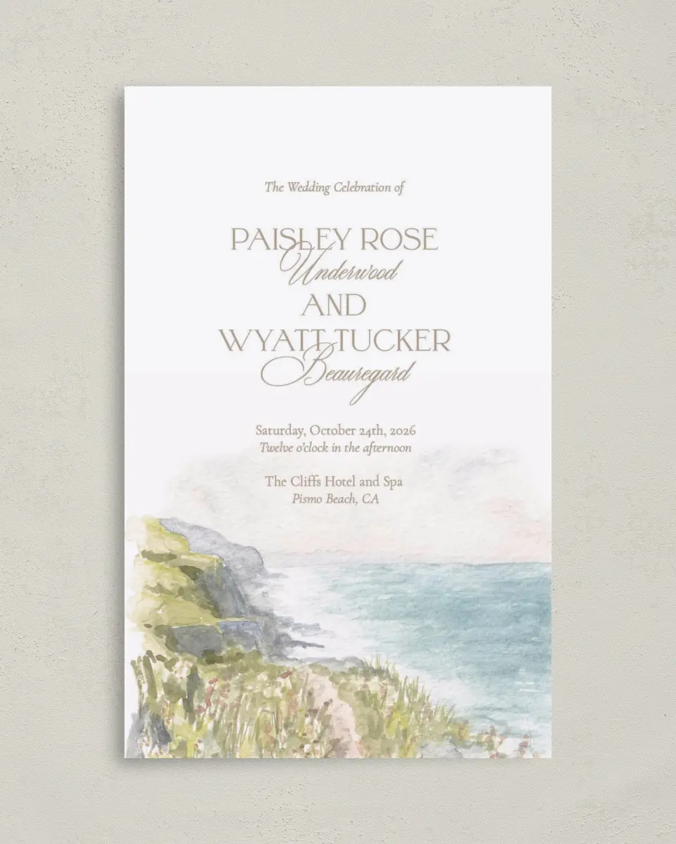This is a 5" x 7⅞" Folded Half-fold Wedding Program called Kensington printed in full color on Premium Smooth paper