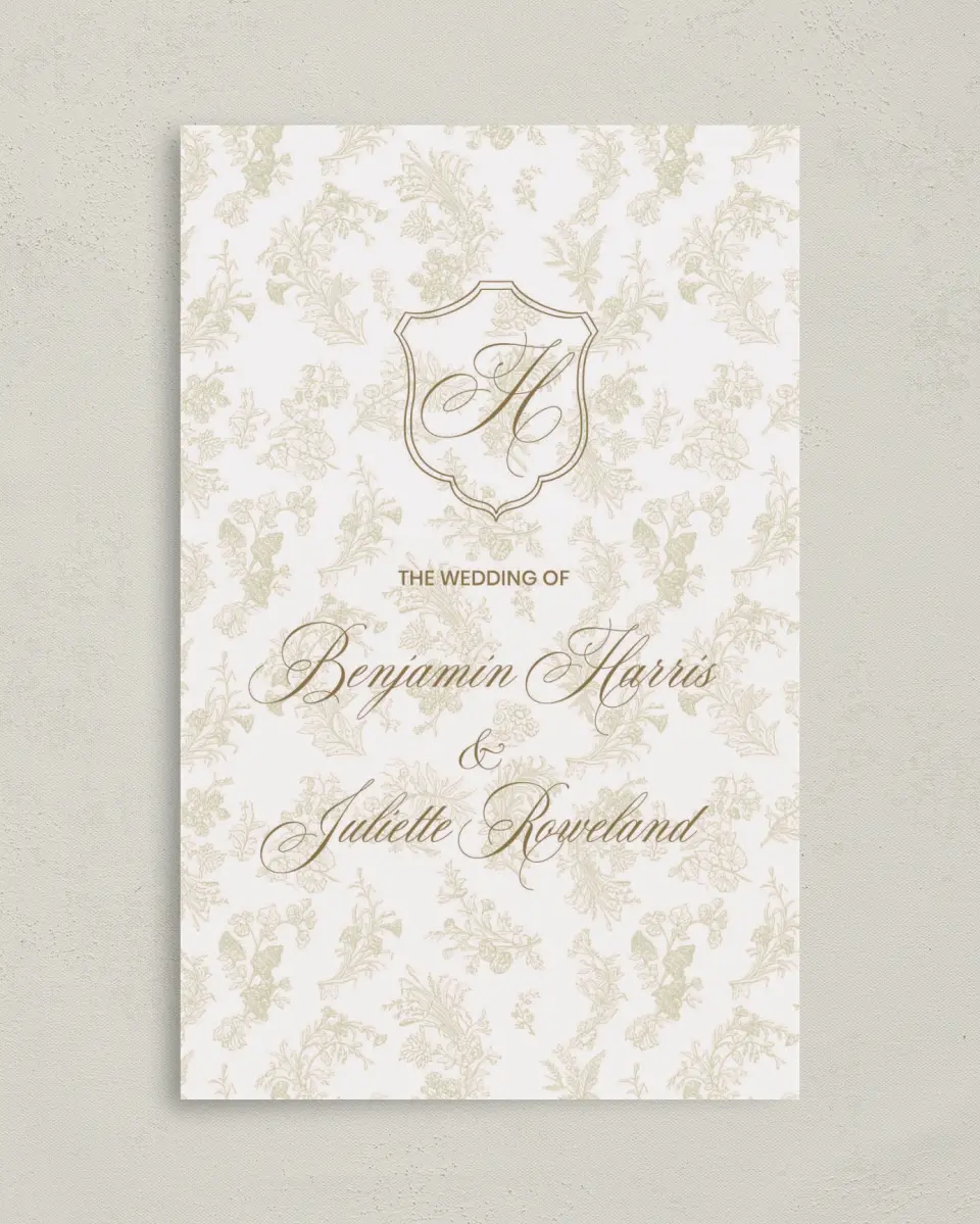 This is a 5" x 7⅞" Folded Half-fold Wedding Program called Wayzata printed in full color on Premium Smooth paper