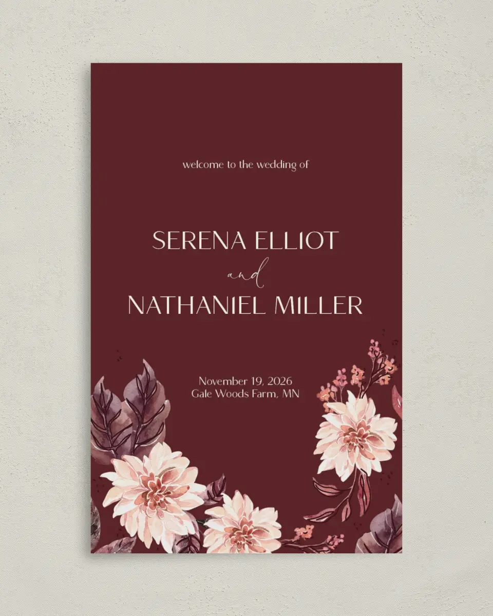 This is a 5" x 7⅞" Folded Half-fold Wedding Program called Fall Florals printed in full color on Premium Smooth paper