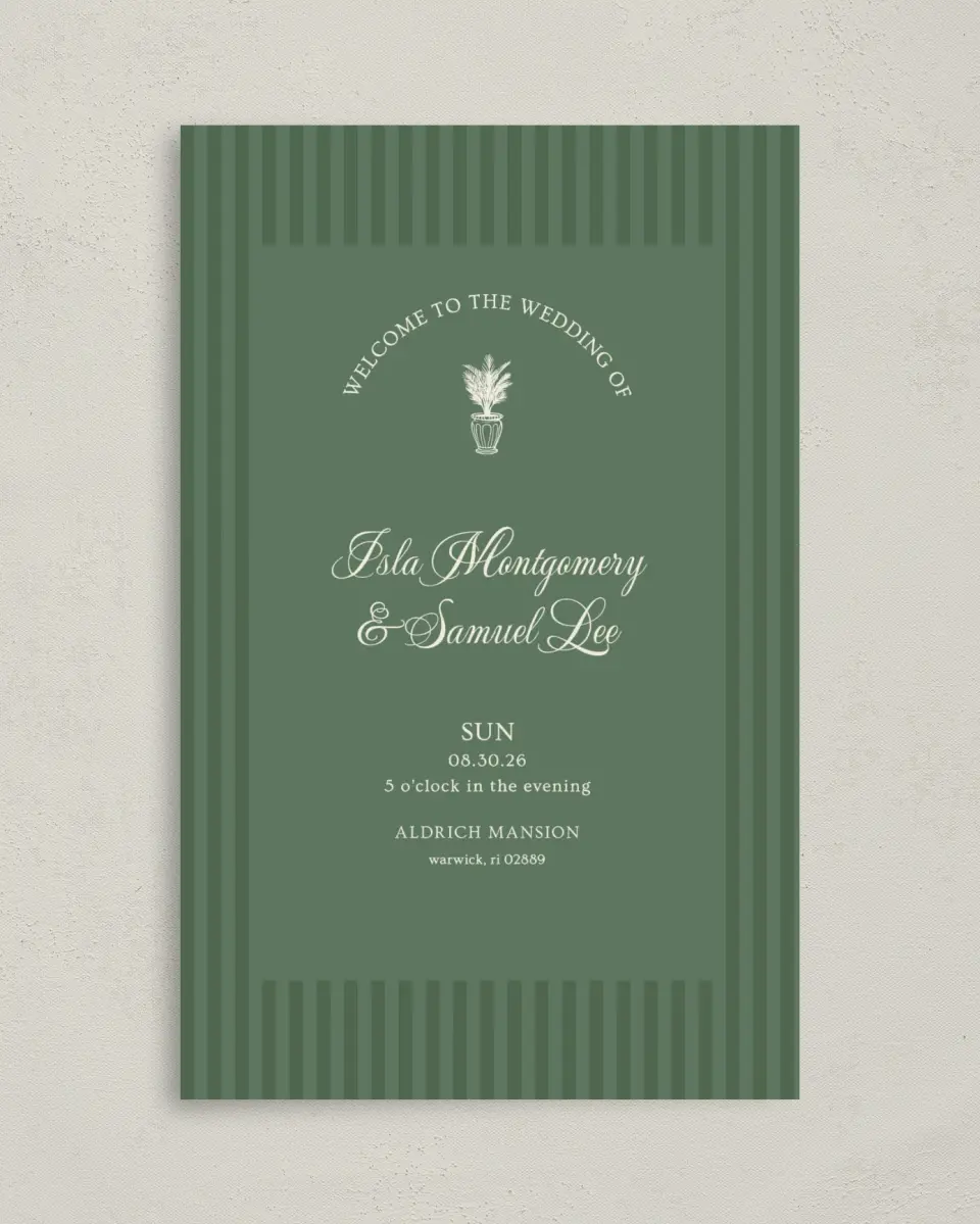 This is a 5" x 7⅞" Folded Half-fold Wedding Program called Warwick printed in full color with Rose Gold foil on Luxe Satin (coated) paper